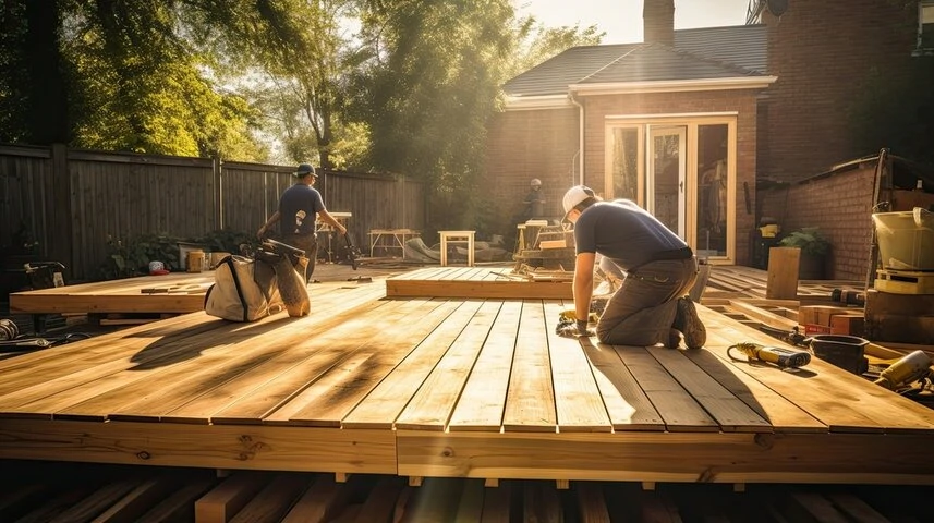 Premium natural wood deck with elegant craftsmanship in a Allentown residential backyard